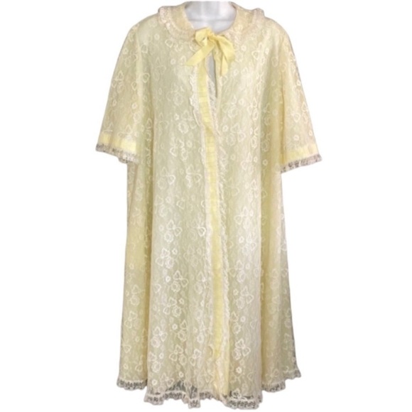 Vintage 1950’s Odette Barsa Yellow Lace Robe Peignoir L Retro Pinup Boudoir - Picture 1 of 11